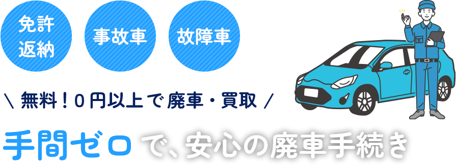 無料!0円以上で 廃車・買取 手間ゼロで、安心の廃車手続き